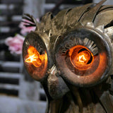 Large metal owl with light-up eyes