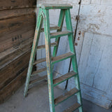Escabeau pliant d'atelier en bois superbe patine verte