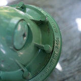 Green industrial pendant lamp with glass and grid