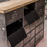 ancien meuble console 15 casiers industriel a clapet Roneo 1950 plateau chene massif
