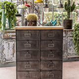ancien meuble console 10 casiers industriel a clapet Roneo 1950 plateau chene massif