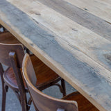 grande table industrielle plateau ancien chene massif pietement fonte