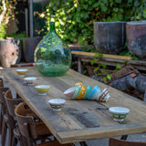 grande table industrielle plateau ancien chene massif pietement fonte