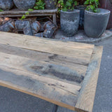 grande table industrielle plateau ancien chene massif pietement fonte