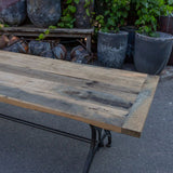 grande table industrielle plateau ancien chene massif pietement fonte