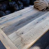 grande table industrielle plateau ancien chene massif pietement fonte