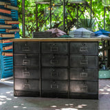 ancien meuble console 12 casiers industriel a clapet Roneo 1950 plateau chene massif