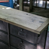 ancien meuble console 12 casiers industriel a clapet Roneo 1950 plateau chene massif