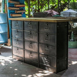ancien meuble console 12 casiers industriel a clapet Roneo 1950 plateau chene massif