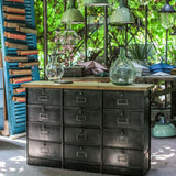 ancien meuble console 12 casiers industriel a clapet Roneo 1950 plateau chene massif