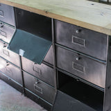 ancien meuble console 12 casiers industriel a clapet Roneo 1950 plateau chene massif