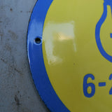 Enamel sign, Russian factory, yellow lightbulb