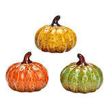 Citrouille en porcelaine, 3 pièces, Jaune/Orange/Vert (L/H/P) 9x8x9cm