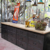 enfilade industrielle 12 compartiments atelier militaire plateau vieux chene massif