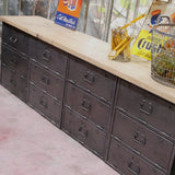 enfilade industrielle 12 compartiments atelier militaire plateau vieux chene massif