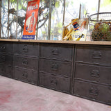 enfilade industrielle 12 compartiments atelier militaire plateau vieux chene massif