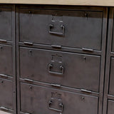 enfilade industrielle 12 compartiments atelier militaire plateau vieux chene massif