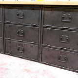 enfilade industrielle 12 compartiments atelier militaire plateau vieux chene massif