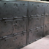 9-compartment industrial sideboard, military workshop style, solid old oak top