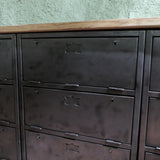 9-compartment industrial sideboard, military workshop style, solid old oak top