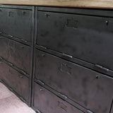 9-compartment industrial sideboard, military workshop style, solid old oak top