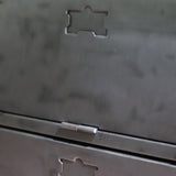 9-compartment industrial sideboard, military workshop style, solid old oak top