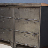 9-compartment industrial sideboard, military workshop style, solid old oak top