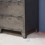 9-compartment industrial sideboard, military workshop style, solid old oak top