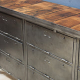 9-compartment industrial sideboard, military workshop style, solid old oak top