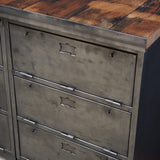 9-compartment industrial sideboard, military workshop style, solid old oak top