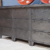 9-compartment industrial sideboard, military workshop style, solid old oak top