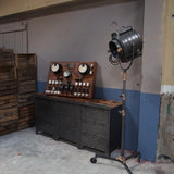9-compartment industrial sideboard, military workshop style, solid old oak top