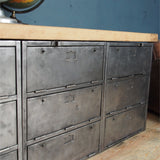 enfilade industrielle 9 compartiments atelier militaire plateau vieux chene massif