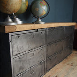 enfilade industrielle 9 compartiments atelier militaire plateau vieux chene massif