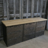 enfilade industrielle 9 compartiments atelier militaire plateau vieux chene massif