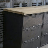 enfilade industrielle 9 compartiments atelier militaire plateau vieux chene massif