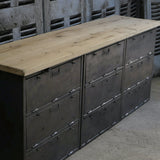 enfilade industrielle 9 compartiments atelier militaire plateau vieux chene massif