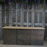 enfilade industrielle 9 compartiments atelier militaire plateau vieux chene massif