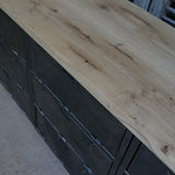 enfilade industrielle 9 compartiments atelier militaire plateau vieux chene massif