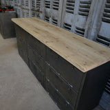 enfilade industrielle 9 compartiments atelier militaire plateau vieux chene massif