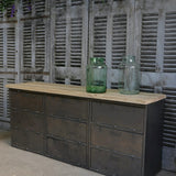 enfilade industrielle 9 compartiments atelier militaire plateau vieux chene massif