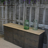 enfilade industrielle 9 compartiments atelier militaire plateau vieux chene massif