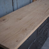 Industrial sideboard with 6 compartments and 18 drawers, military workshop style, solid old oak top
