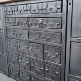 Industrial sideboard with 6 compartments and 18 drawers, military workshop style, solid old oak top