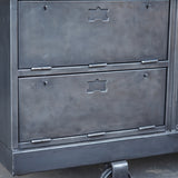 Industrial sideboard with 6 compartments, solid old oak, cast iron casters