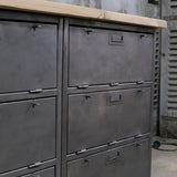 meuble militaire console métal plateau bois 6 tiroirs