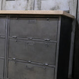 meuble militaire console métal plateau bois 6 tiroirs