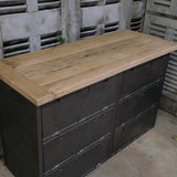 meuble militaire console métal plateau bois 6 tiroirs