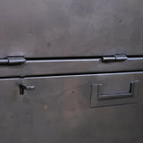 meuble militaire console métal plateau bois 6 tiroirs