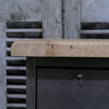 meuble militaire console métal plateau bois 6 tiroirs